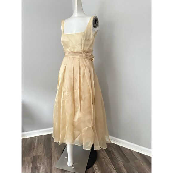 NWT AWAKE Mode Sleeveless Asymmetric Hem Silky Organza Midi Dress Beige Size FR3 - Picture 3 of 10
